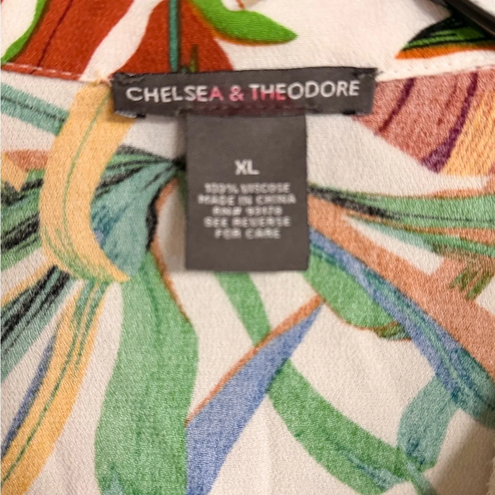 Chelsea & Theodore Size XL Tropical Leaf Print Crop Top Green Blue Rust Yellow - Picture 3 of 6